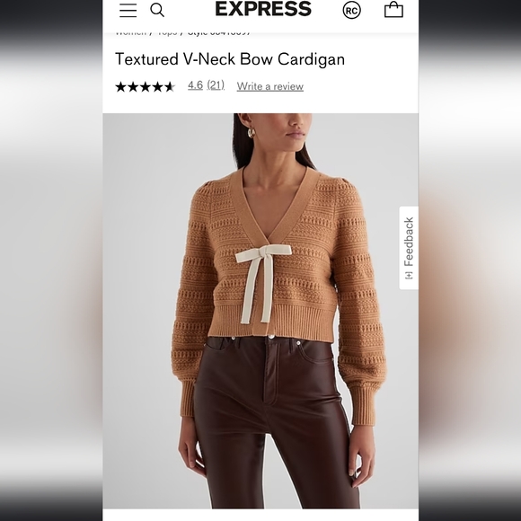 Textured V-Neck Bow Cardigan Size XL - Picture 1 of 12